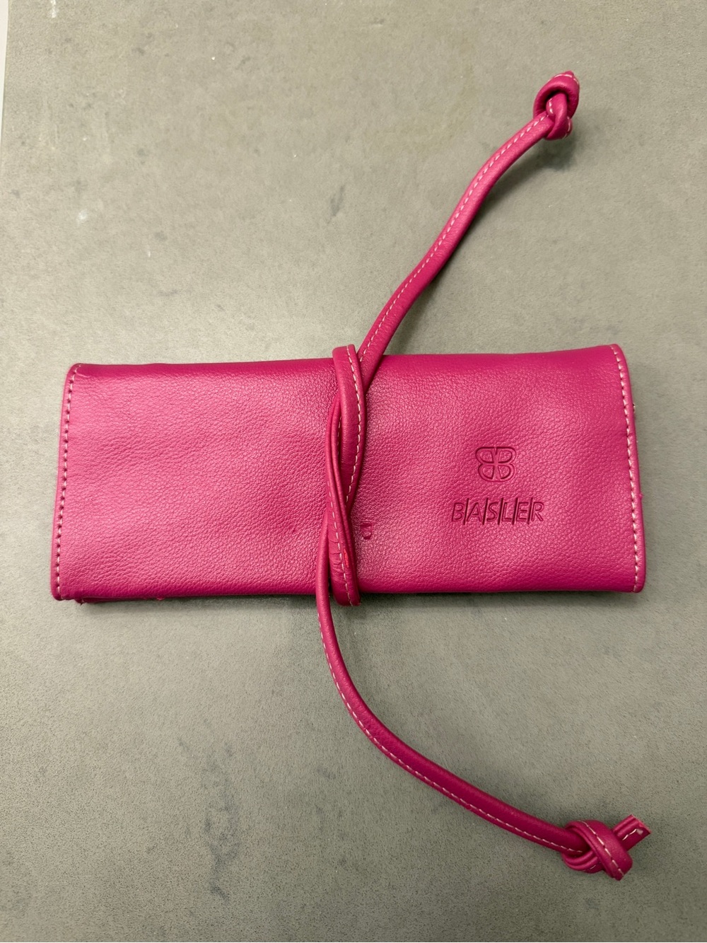 Basler Hot Pink Genuine Leather Roll Tie Jewelry Pouch